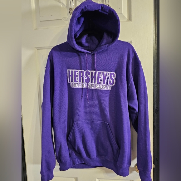 Hershey's Chocolate World Pocket Drawstring Hoodie Purple - Picture 1 of 6